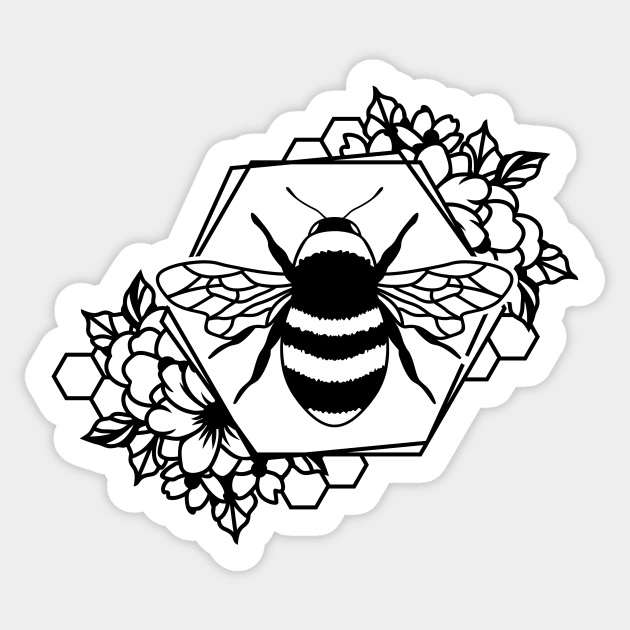 Bee in Hexagon with Flowers Sticker by Tidewater Beekeepers